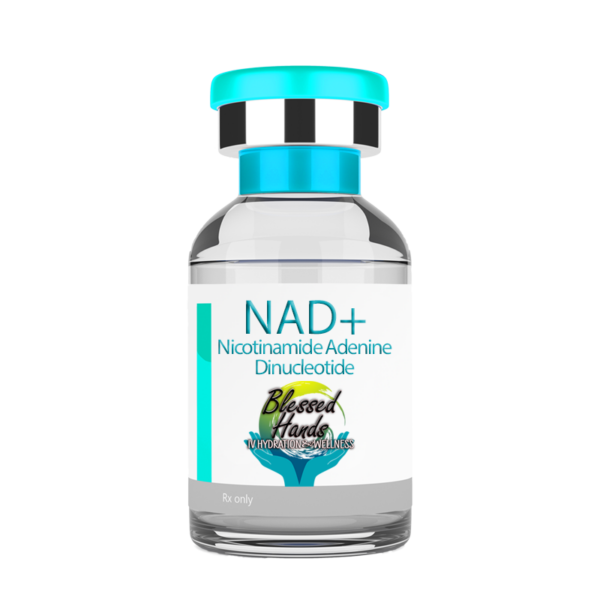 NAD+ vile of injectable wellness treatment offered in 50 mg, 75 mg, and 100 mg doses at an IV wellness clinic.